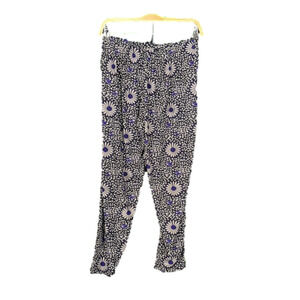 🦩 330. Unbranded Tan Navy Blue Print Elastic Waist - 16 Waist Capris